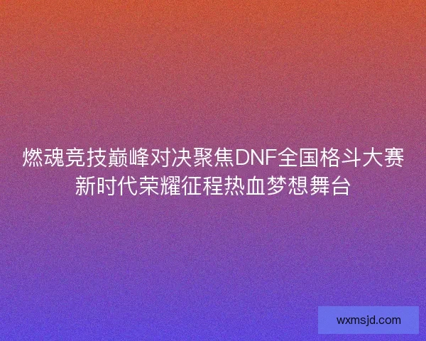 燃魂竞技巅峰对决聚焦DNF全国格斗大赛新时代荣耀征程热血梦想舞台