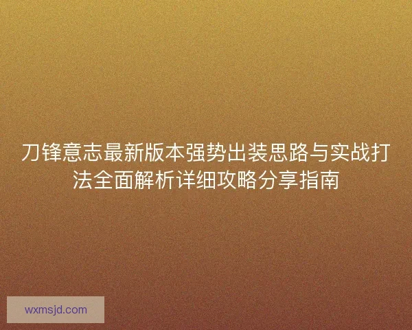 刀锋意志最新版本强势出装思路与实战打法全面解析详细攻略分享指南