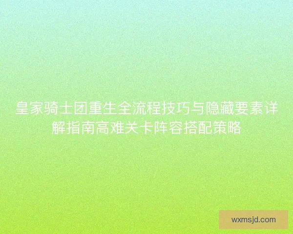 皇家骑士团重生全流程技巧与隐藏要素详解指南高难关卡阵容搭配策略