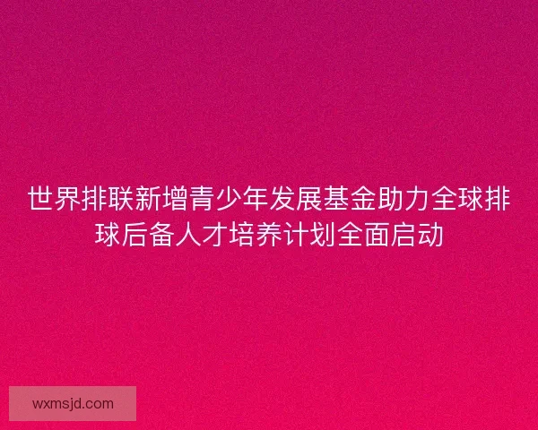 世界排联新增青少年发展基金助力全球排球后备人才培养计划全面启动 世界排联新增青少年发展基金助力全球排球后备人才培养计划全面启动