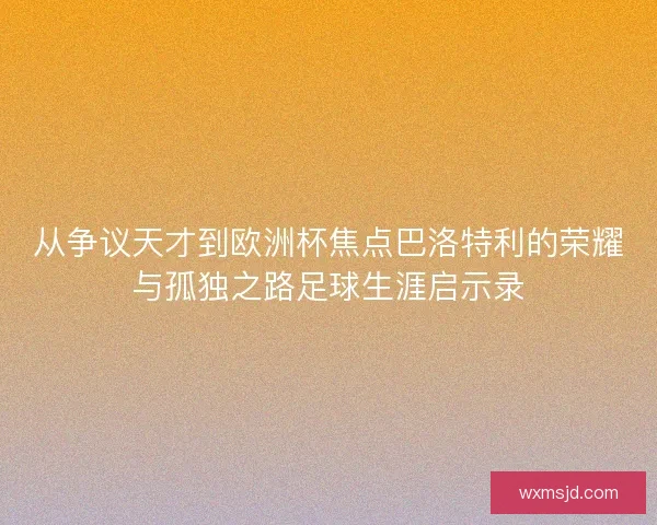 从争议天才到欧洲杯焦点巴洛特利的荣耀与孤独之路足球生涯启示录