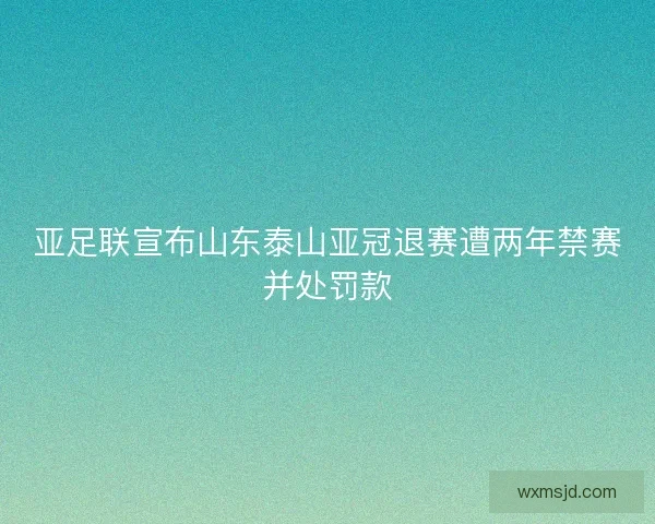 亚足联宣布山东泰山亚冠退赛遭两年禁赛并处罚款