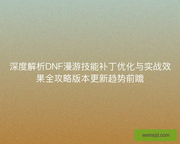 深度解析DNF漫游技能补丁优化与实战效果全攻略版本更新趋势前瞻